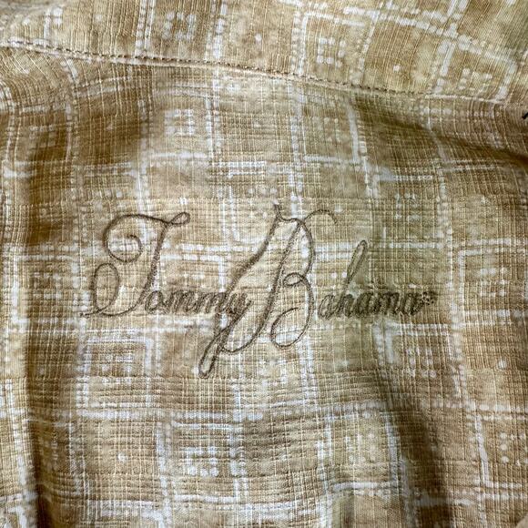 Tommy Bahama Men's XXL Khaki White Tropical Palm Silk Button Up Hawaiian Shirt - Picture 3 of 7